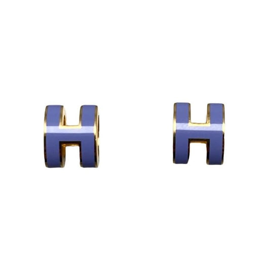 Hermes Earrings Pop Ashe Mini H608002f11 H Logo Lila Purple Gold Boucles