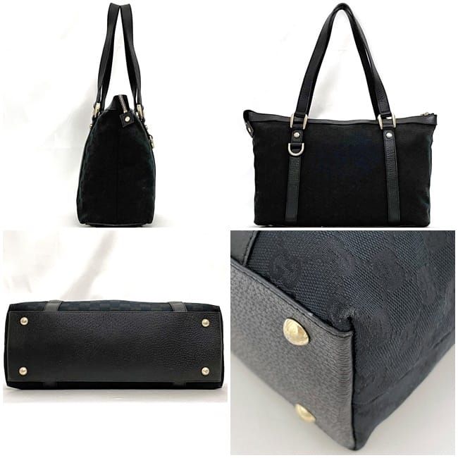 Gucci Tote Bag Black GG Canvas 141470 Excellent Condition Canvas