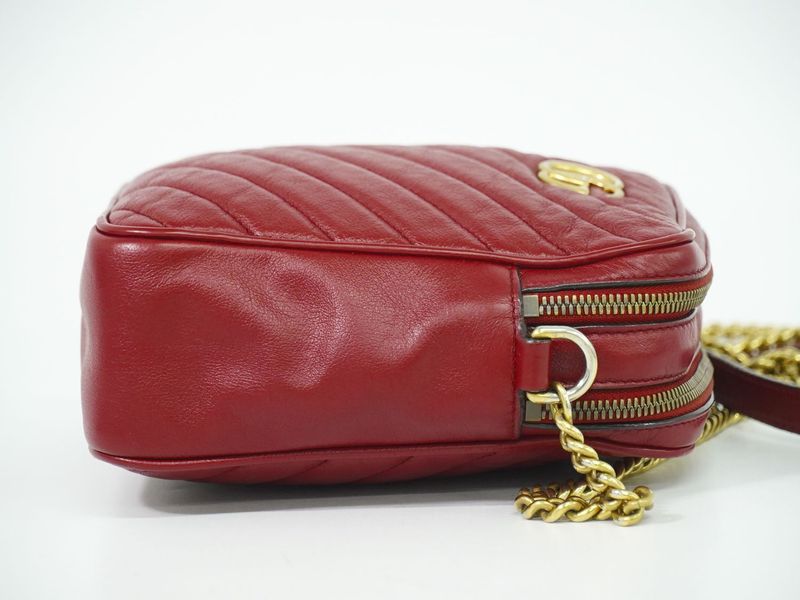 Authentic Gucci GG Marmont Shoulder Bag Pochette Leather Red 550155 Bag