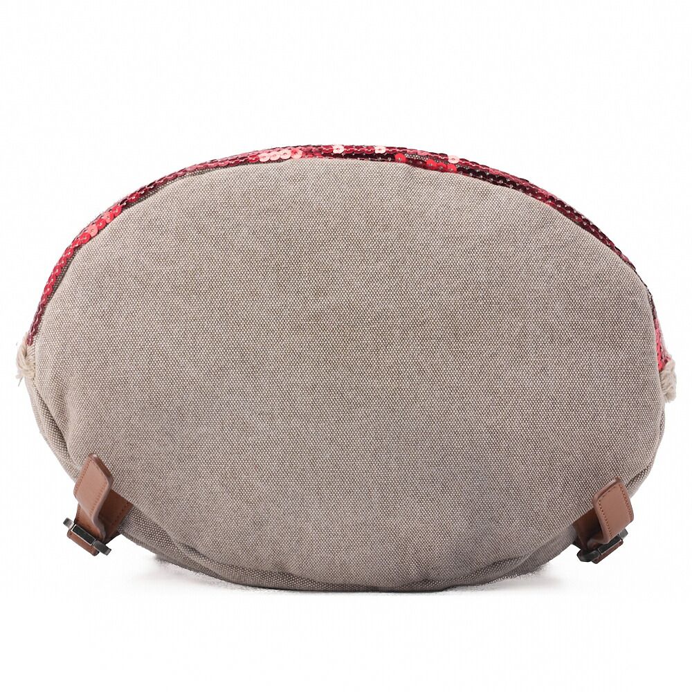 Chanel Sequined Drawstring Backpack With Striped Coco Charm Red (silver