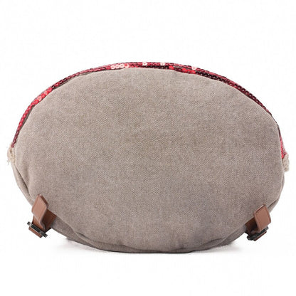 Chanel Sequined Drawstring Backpack With Striped Coco Charm Red (silver