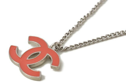 Chanel Necklace Pendant Chanel Coco Mark CC Coral Orange Silver