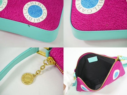 Authentic Bvlgari Logo Shoulder Bag Canvas Leather Pink Multicolor Bag Pre-owned