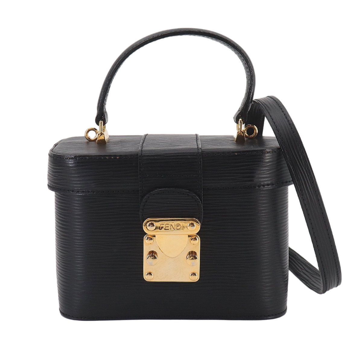 Fendi Epi Vanity 2-Way Bag Leather Black Gold Vintage