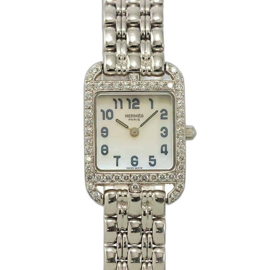 Hermes Cape Cod Mini Cc1 192 Watch Diamond Bezel White Shell 18k Gold Quartz
