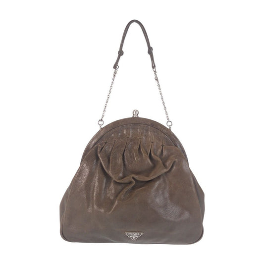 Prada Brown Silver Leather Handbag Pouch