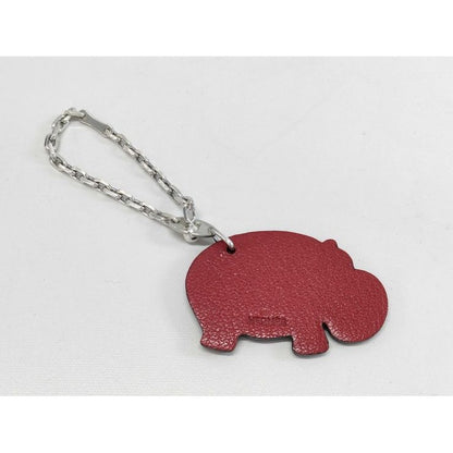 Hermes Bag Charm Hippopotamus Brown Red Silver Hardware Leather — view 2