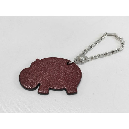 Hermes Bag Charm Hippopotamus Brown Red Silver Hardware Leather
