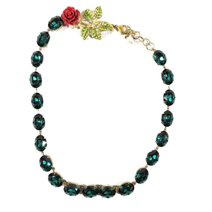 Dolce & Gabbana Necklace Flower Bijou Stone Gold Green