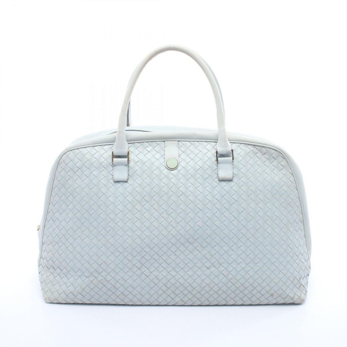 Bottega Veneta Boston Bag Intrecciato Light Blue Leather