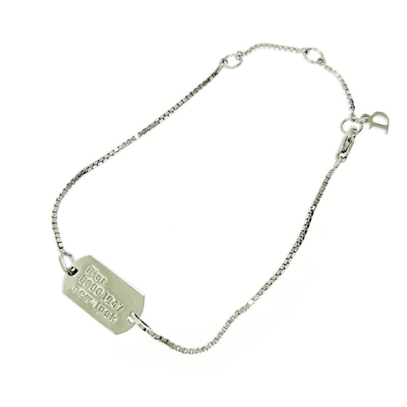 Christian Dior Dog Tag Plate Bracelet Silver