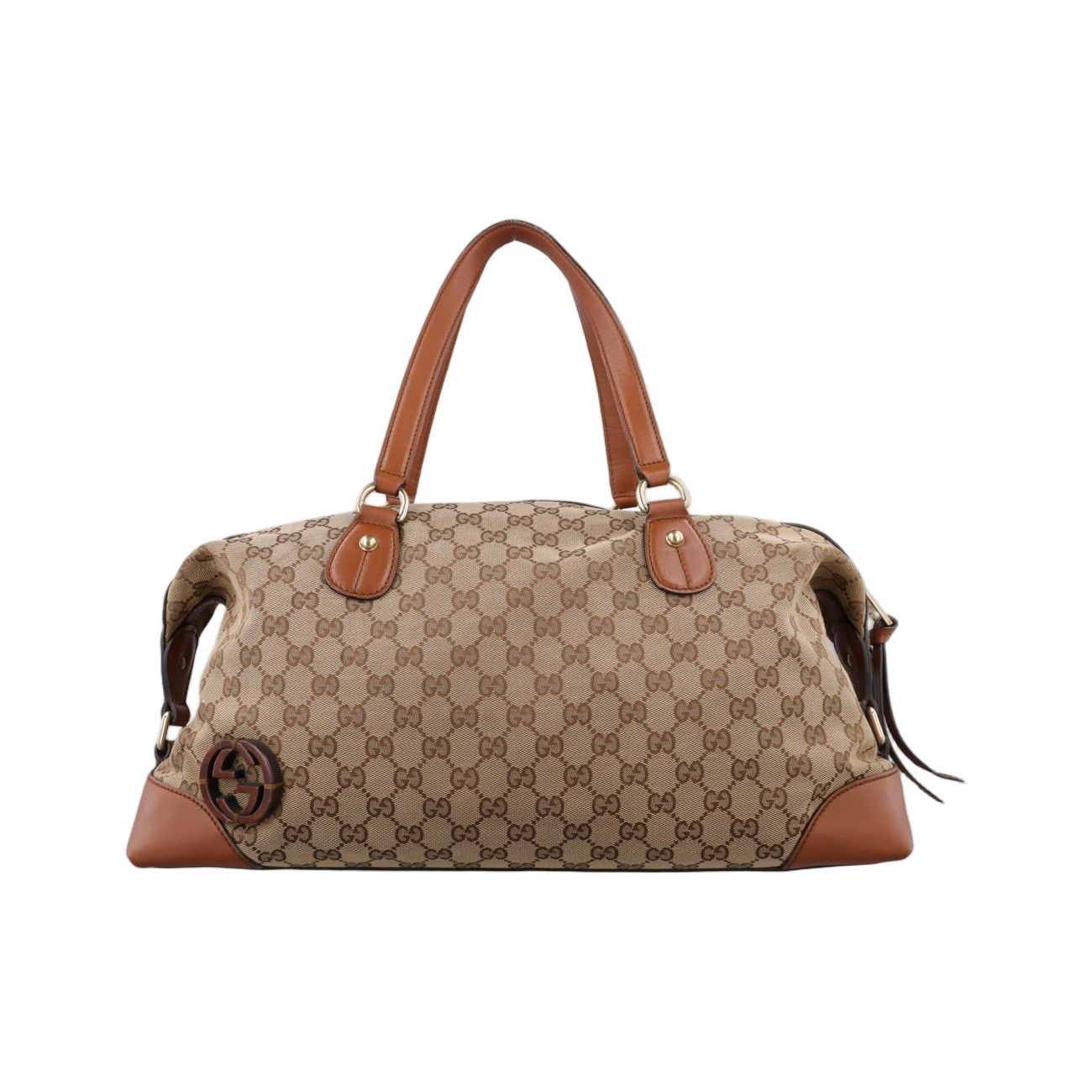 Gucci Cles Brown Canvas Leather Handbag