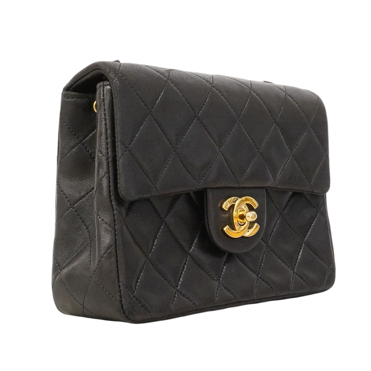 Chanel Shoulder Bag Mini Quilted Lambskin Black Gold — view 2