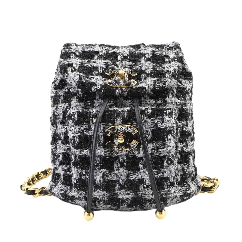 Chanel Chain Backpack Rucksack Sac Tweed Leather Black Gray