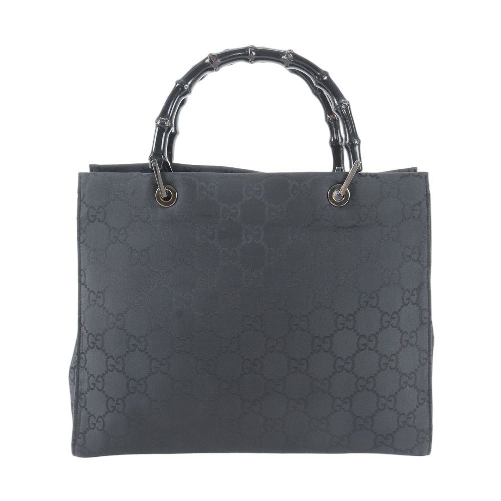 Gucci Bambu GG Nylon 002 Leather Tote Shoulder Hand Black