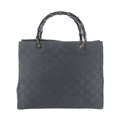 Gucci Bambu GG Nylon 002 Leather Tote Shoulder Hand Black