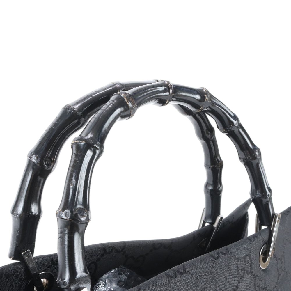 Gucci Bambu GG Nylon 002 Leather Tote Shoulder Hand Black — view 2
