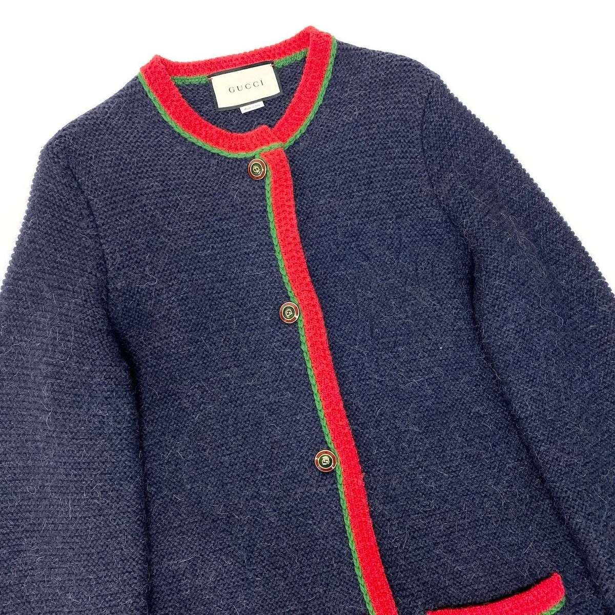 Gucci I NY Yankees Wool Knit Long Cardigan Coat Interlocking Button Navy — view 5