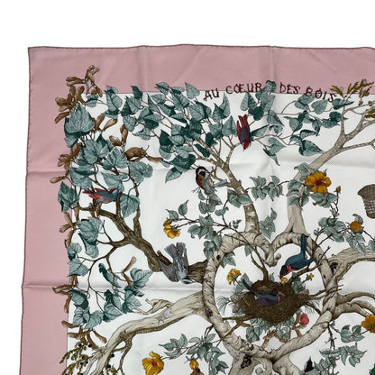 Hermes Carre 90 Scarf AU Coeur Des Bois in the Forest 100% Silk Pink Box — view 3