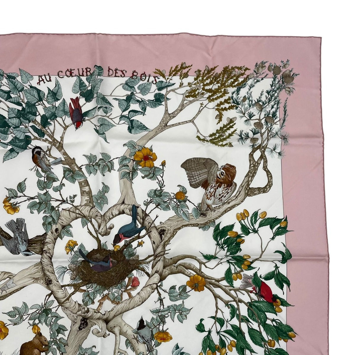 Hermes Carre 90 Scarf AU Coeur Des Bois in the Forest 100% Silk Pink Box — view 4
