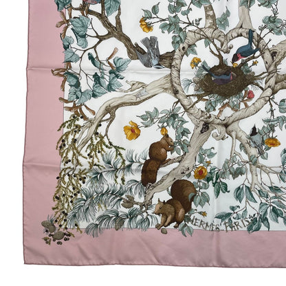 Hermes Carre 90 Scarf AU Coeur Des Bois in the Forest 100% Silk Pink Box — view 5