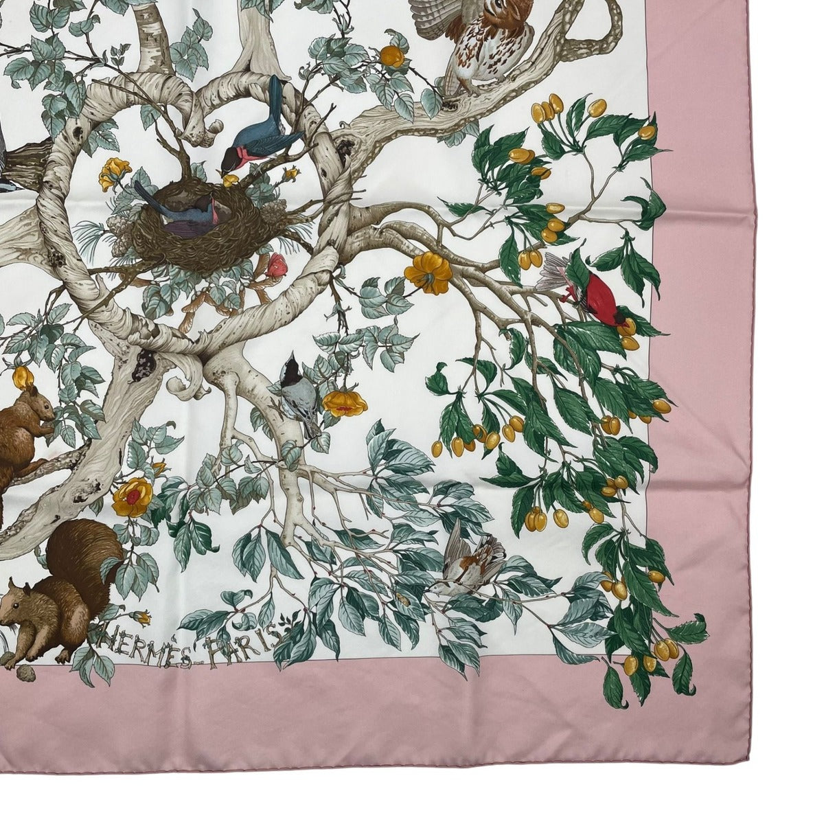 Hermes Carre 90 Scarf AU Coeur Des Bois in the Forest 100% Silk Pink Box — view 6