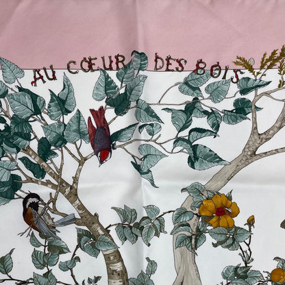 Hermes Carre 90 Scarf AU Coeur Des Bois in the Forest 100% Silk Pink Box — view 7