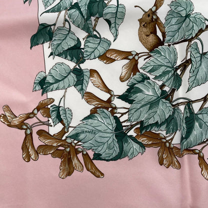 Hermes Carre 90 Scarf AU Coeur Des Bois in the Forest 100% Silk Pink Box — view 9