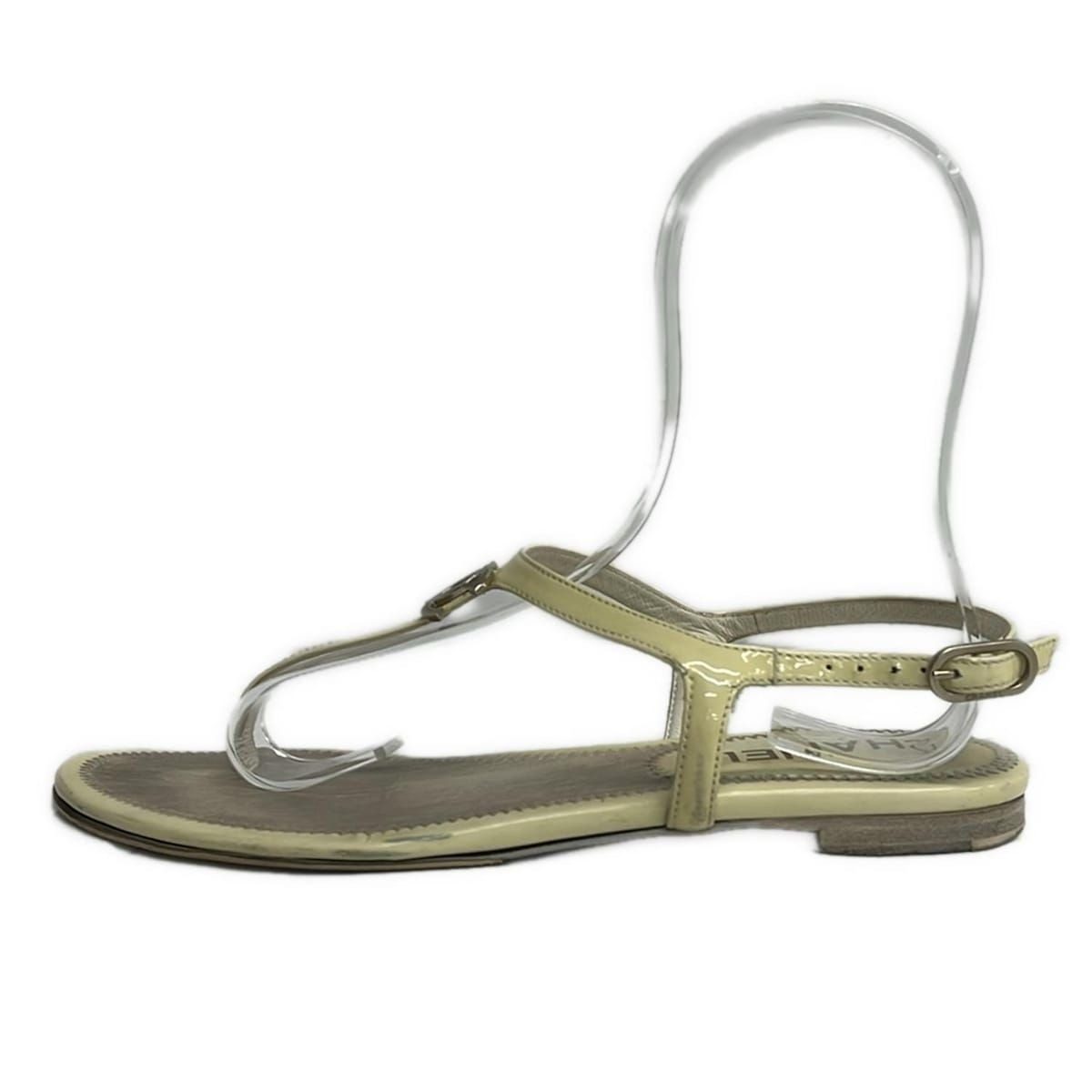 Chanel Sandals 36.5 C Ivory CC Logo Leather