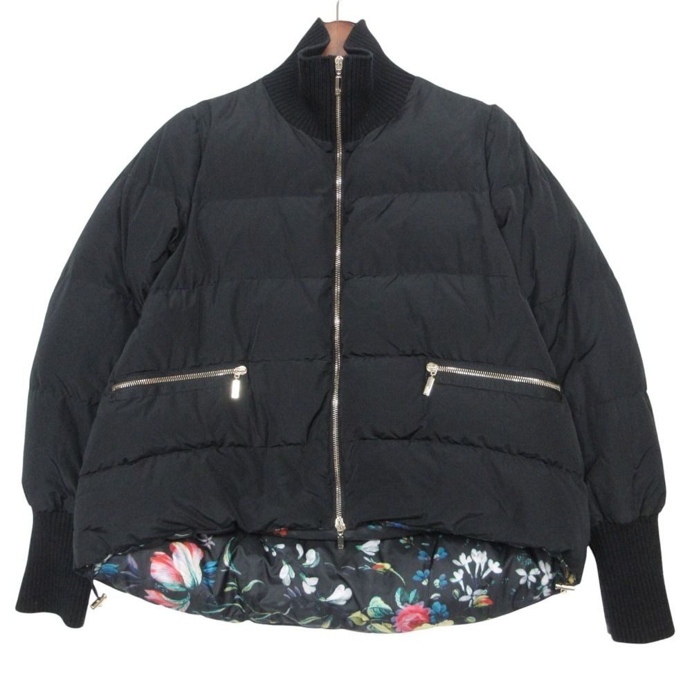 Moncler Down Jacket Zoe Zip Up Outer Short Length Tropical Pattern Lining Black