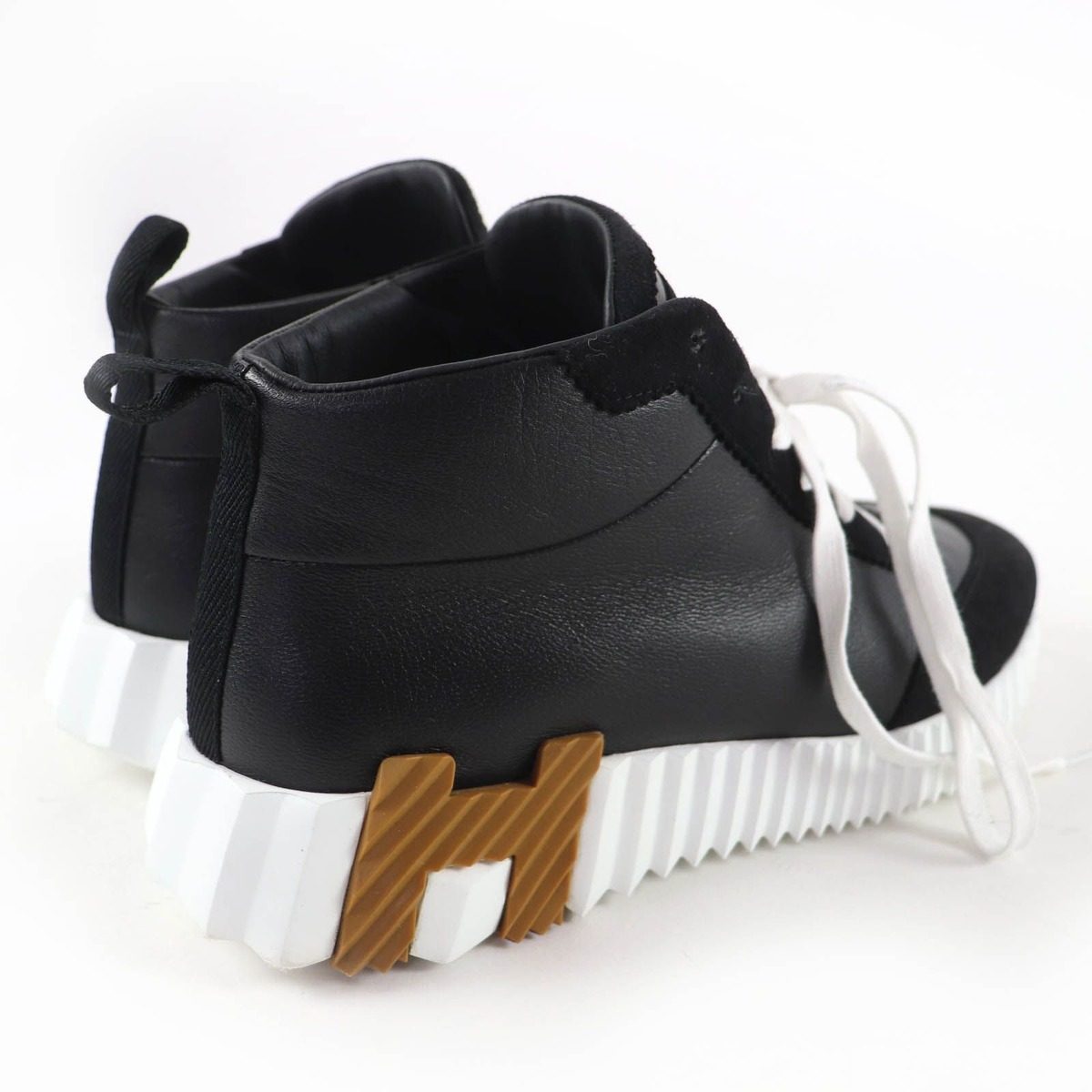 Hermes Hip Hop H Logo Lace Up Leather High Cut Sneakers Black 37 — view 2