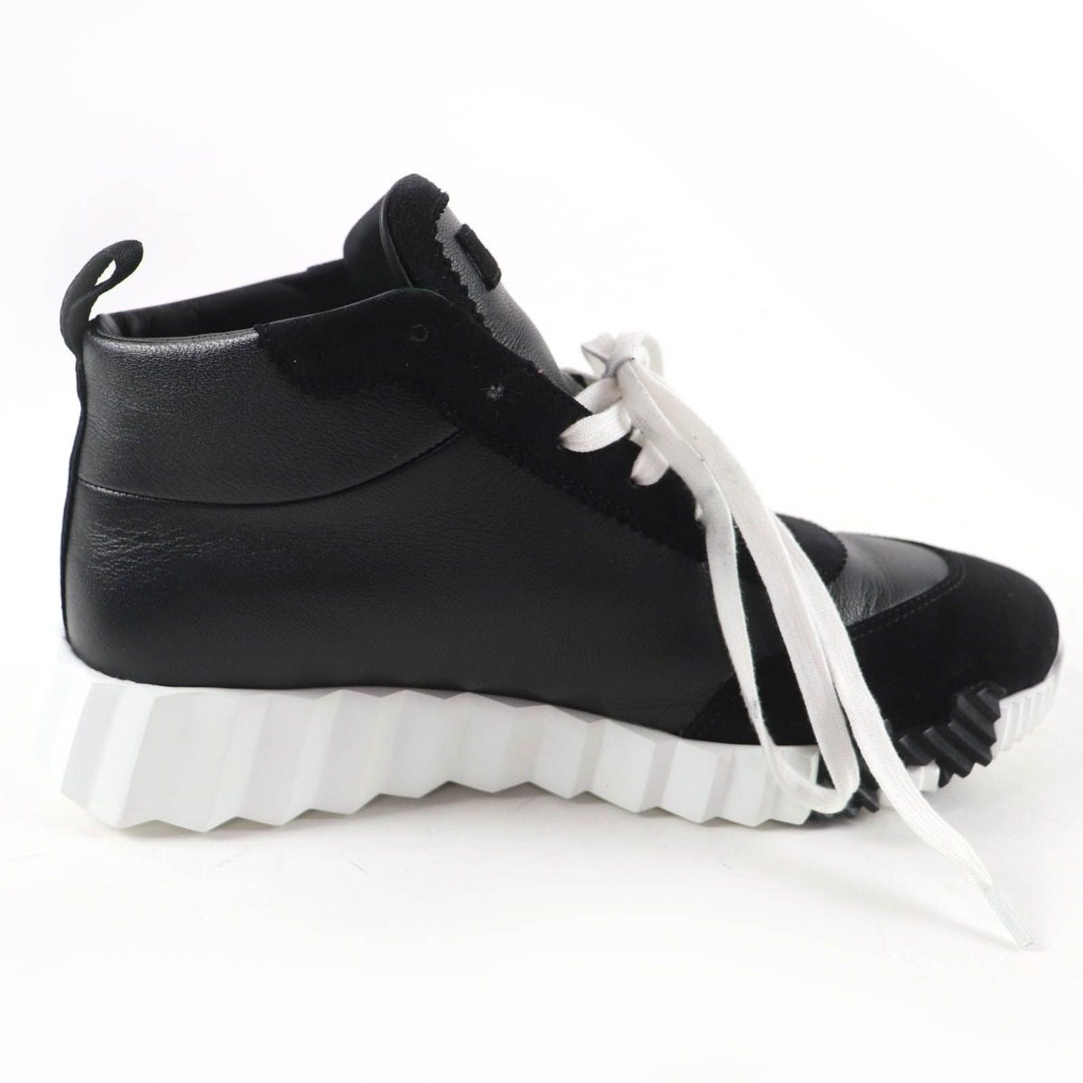 Hermes Hip Hop H Logo Lace Up Leather High Cut Sneakers Black 37 — view 5