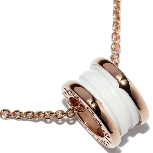 Bulgari Pendant Necklace 18K Pink Gold White Ceramic Bzero1 Pendant Necklace