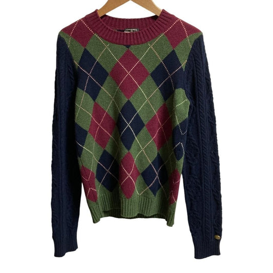 Chanel Agile Check Cable Knit Sleeve Cashmere Sweater 36 Multicolor