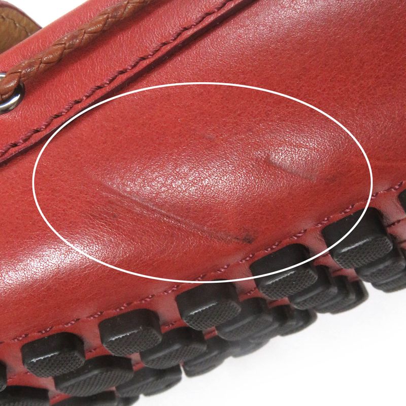 Louis Vuitton LV Logo Hardware Suede Leather Loafers Driving Shoes Red 6.5 Made