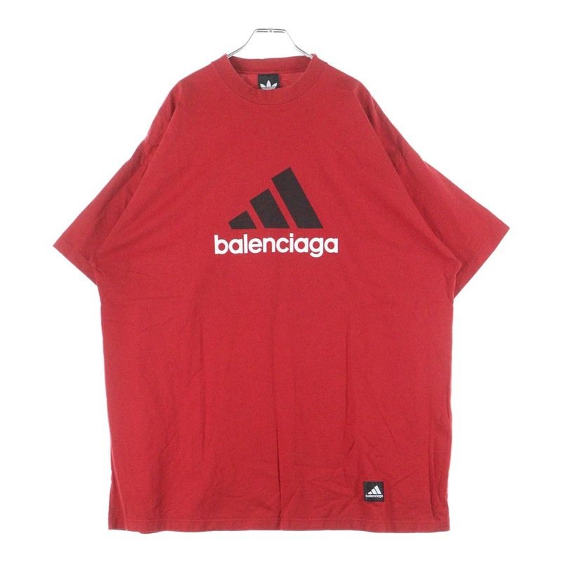 Balenciaga 23 SS Adidas Logo Print Oversized Short Sleeve T-Shirt Red