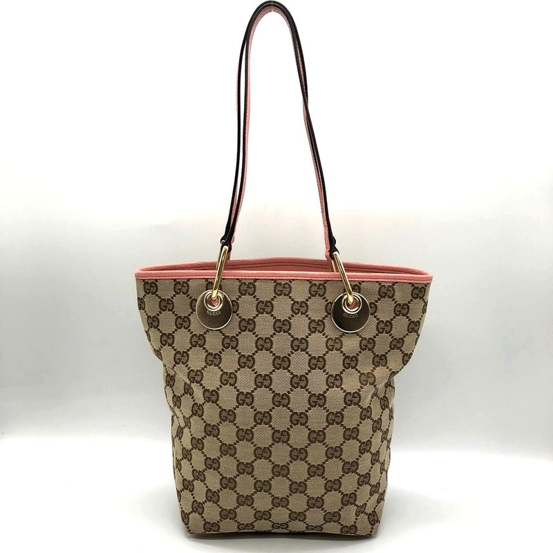 Gucci 120840 Tote Bag Beige/pink GG Canvas/leather Women's Fashion