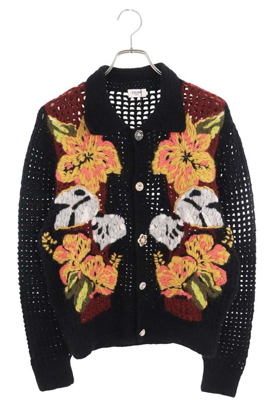 Celine 2ah02168u Bijoux Button Flower Embroidered Cardigan Men's XS