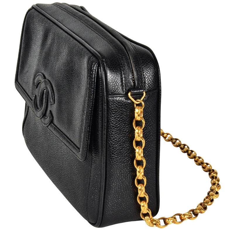 Chanel Coco Mark Chain Shoulder Bag Caviar Skin Black Gold Hardware