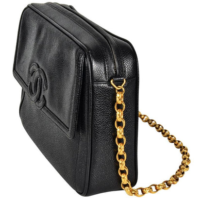 Chanel Coco Mark Chain Shoulder Bag Caviar Skin Black Gold Hardware