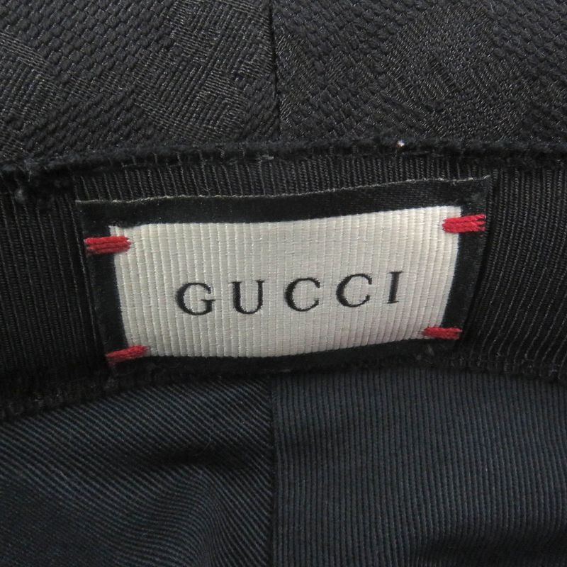 Gucci 576587 GG Canvas Leather Piping Fedora Hat Bucket Hat Black M/58cm