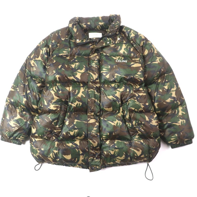 Celine 2w4300610 Logo Print Camouflage Padded Zip-up Jacket Green Brown Multi