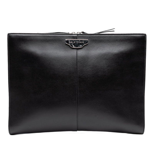 Balenciaga Logo Clutch Bag Second Bag Black Leather Women Balenciaga