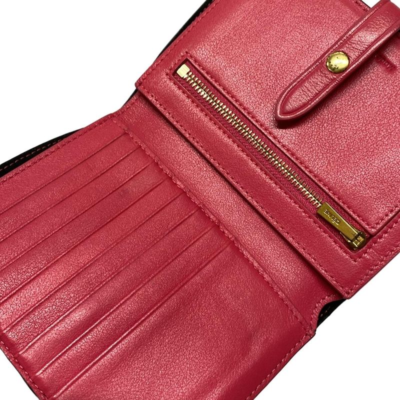 Celine Bifold Wallet Medium Strap Wallet Black And Pink Leather