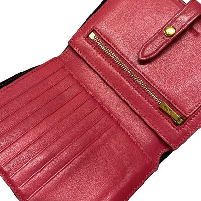 Celine Bifold Wallet Medium Strap Wallet Black And Pink Leather