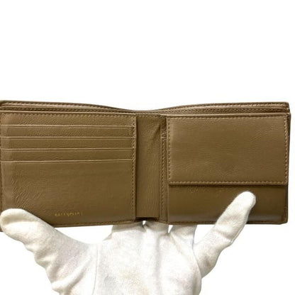 Balenciaga 594315 Wallet Fold Wallet Compact Wallet Logo Leather Beige