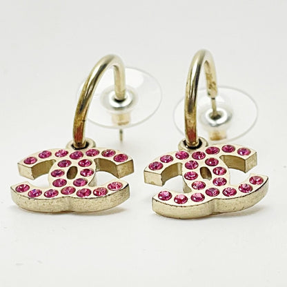 Chanel Cocomark A31068 Gold X Pink Earrings Rhinestone GP Women's Accessories