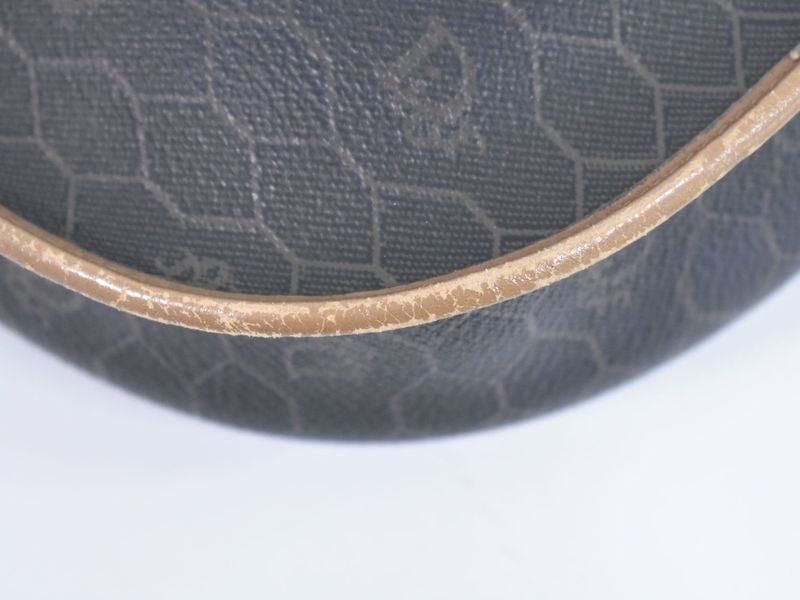 Authentic Christian DIOR Honeycomb Pattern Shoulder Bag Pochette PVC Black Bag