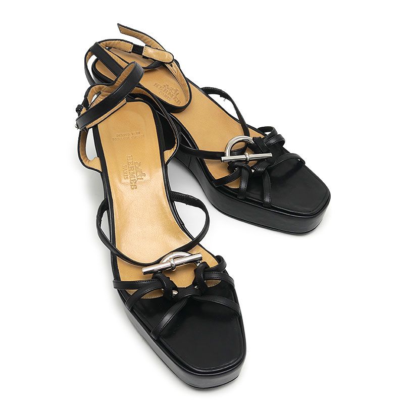 Hermes Echape Sandals 38.5 Black