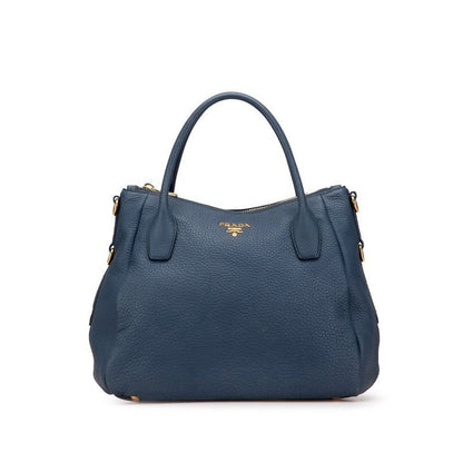 Prada Logo Handbag Blue Vitello Daino